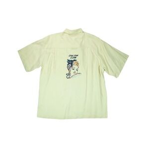 Visitor Men's Shirt "Cha Cha‎ Club" 100% Silk Short Sleeve Embroidered XL Yellow
